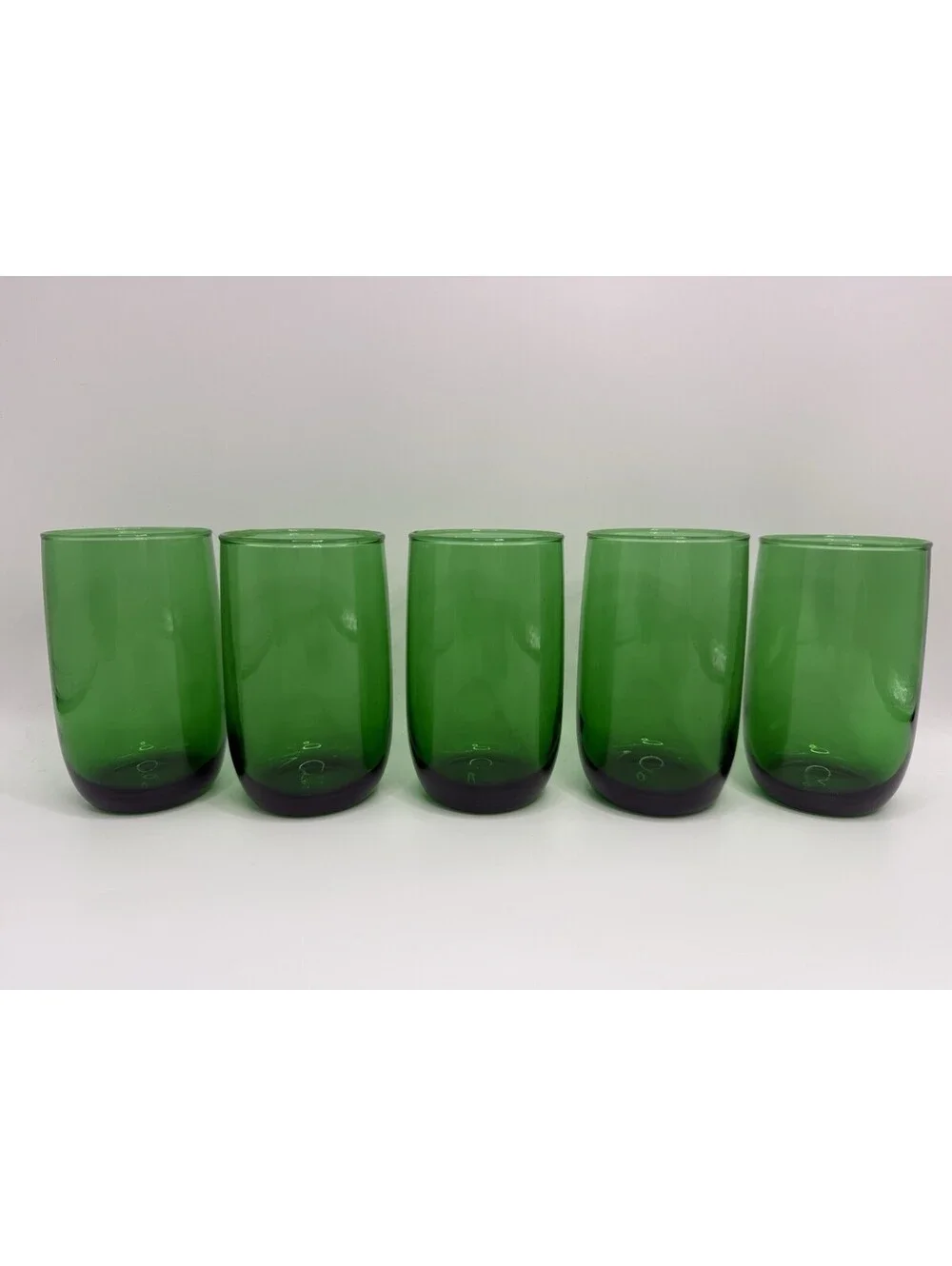 Set of 5 Anchor Hocking 4.5” Poly Forest Green Glasses MINT Condition Vintage